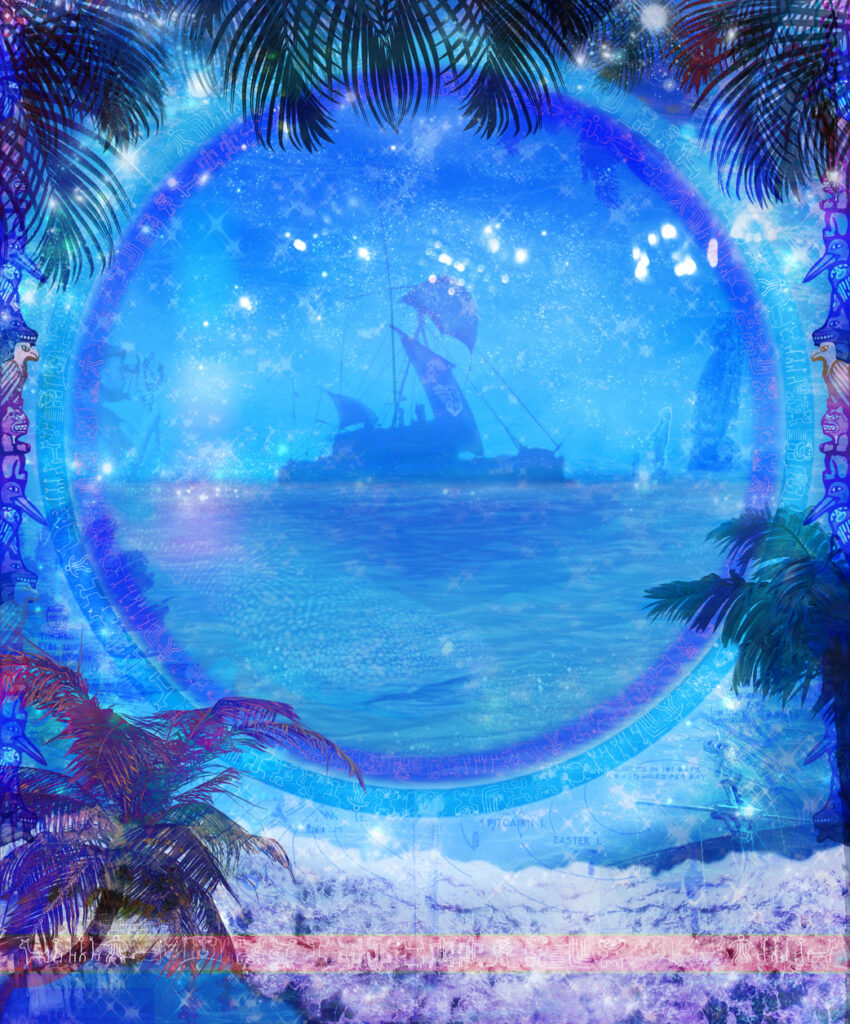 Benedicte Aubert Ringnes<br>KON-TIKI BLUE<br>120 x 100 cm<br>mixed media