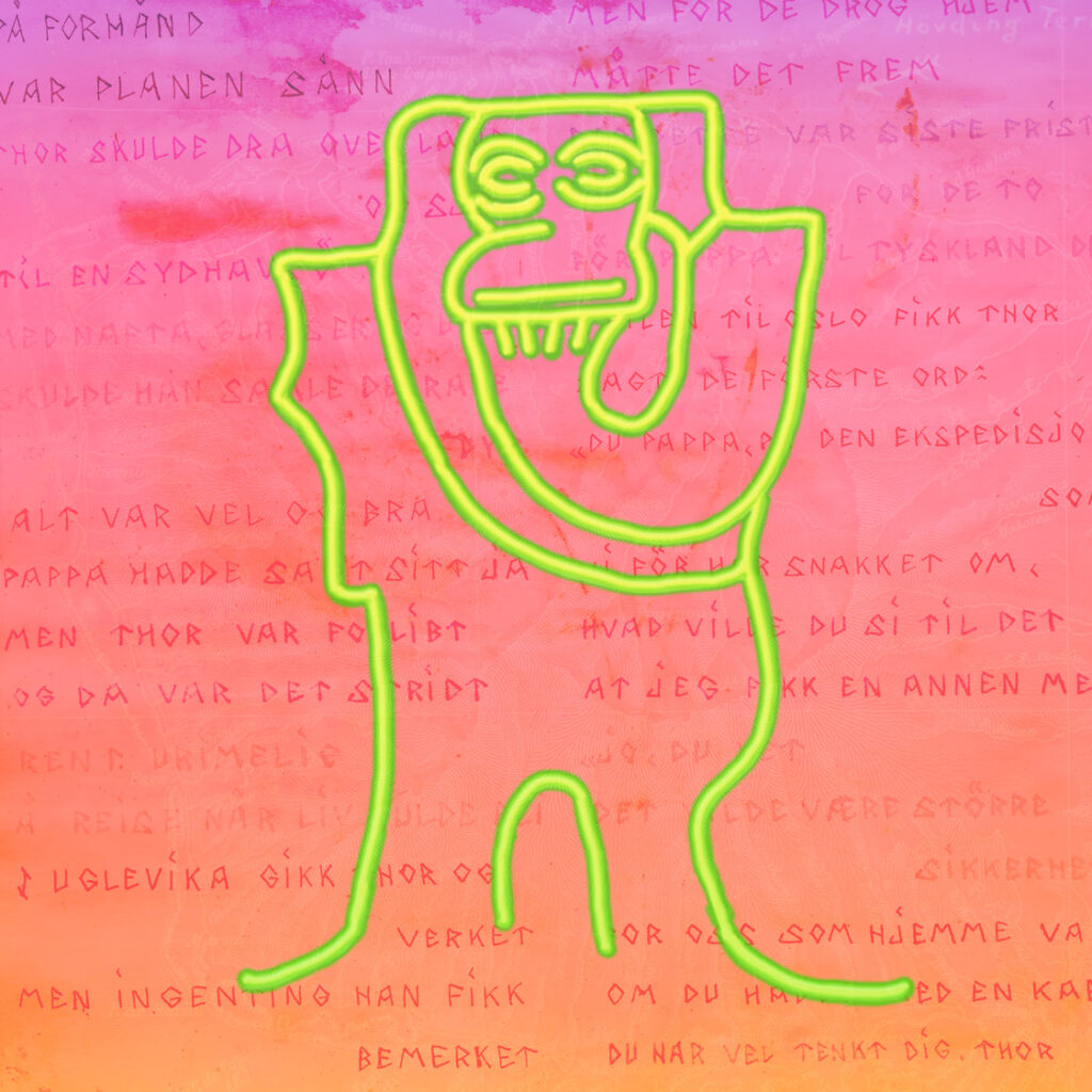 Benedicte Aubert Ringnes<br>TIKI EAST - COLUMBIA<br>50 x 50 cm<br>mixed media