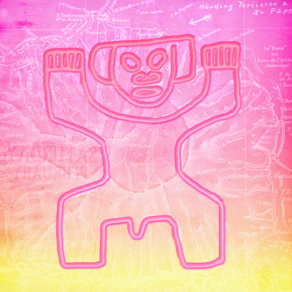 Benedicte Aubert Ringnes<br>TIKI EAST - FATU HIVA<br>50 x 50 cm<br>mixed media