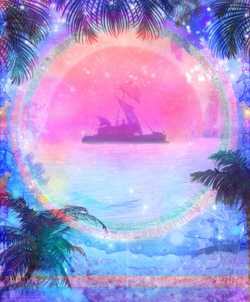Benedicte Aubert Ringnes<br>KON-TIKI - PINK<br>120 x 100 cm<br>mixed media
