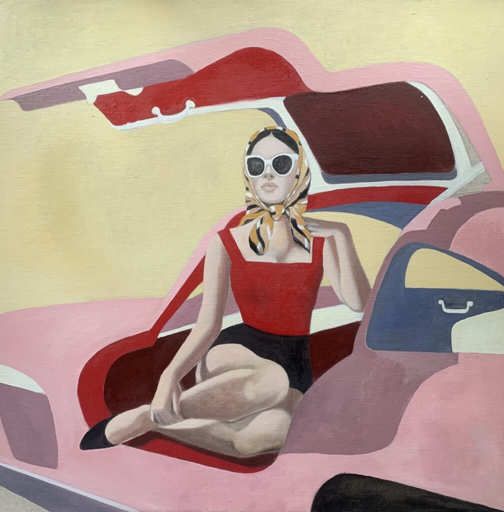 Edvarda A. Braanaas<br>MERCEDES BENZ 300SL GULLWING 1955<br>80 x 80 cm<br>olje på lerret