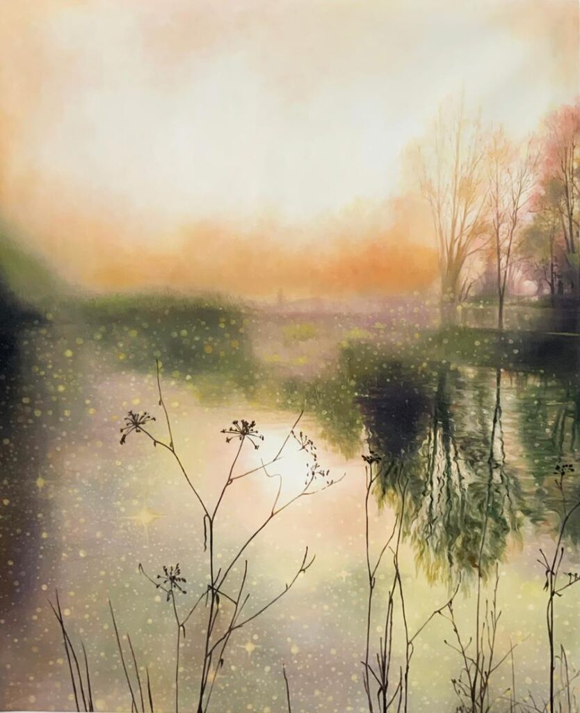 TREES MIST STARS 05 <br>120 x 100 cm<br>olje på lerret